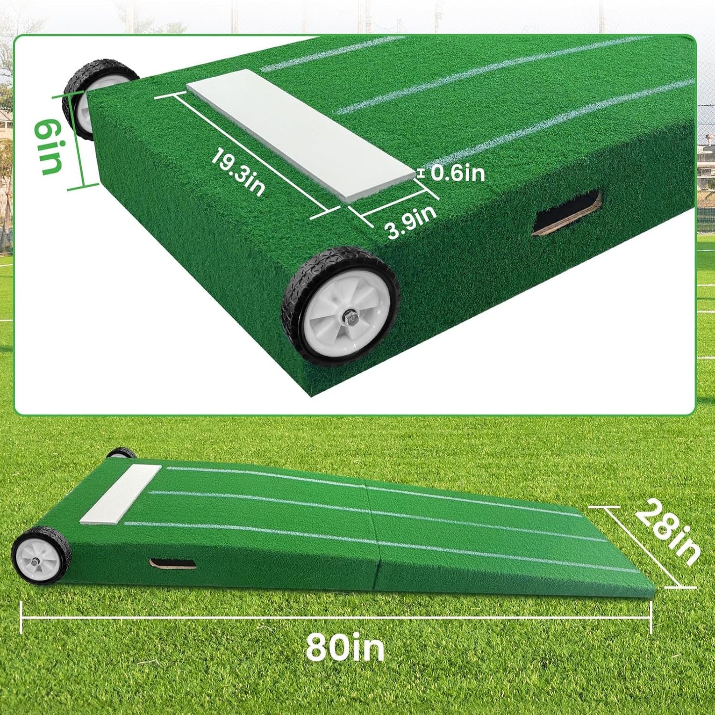 Portable Pitching Mound, Foldable Pitchers Mound 80 X 28 X 6 Inch, Pitching Mounds for Baseball with Non-Slip Rubber Plate & Carry Handle, for Outdoor Pitching Training Game Use