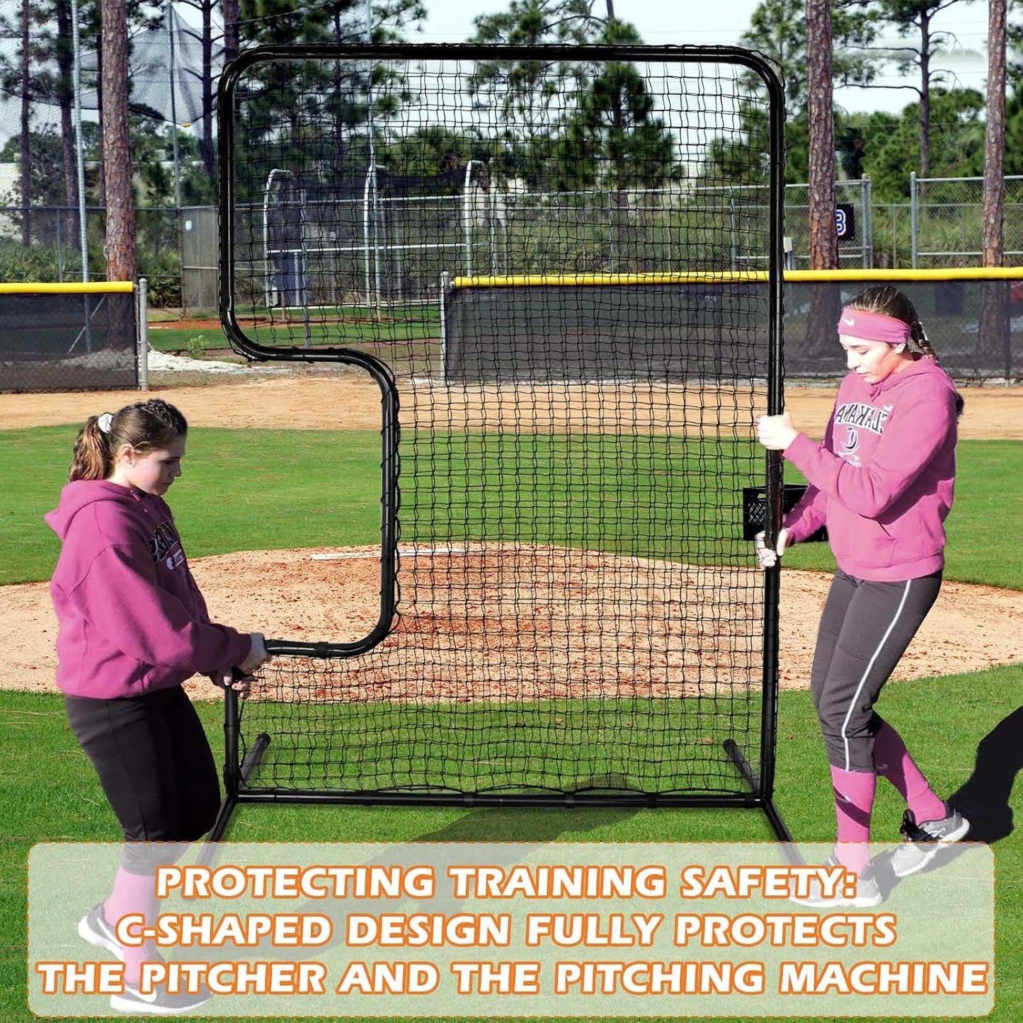 Heavy Duty Standard C Softball Pitching Screen, C Screen Baseball for Batting Cage, Portable Softball Baseballs Pitching Machine Protective Screen with 33” X 18” Cutout, Batting Practice Equipment