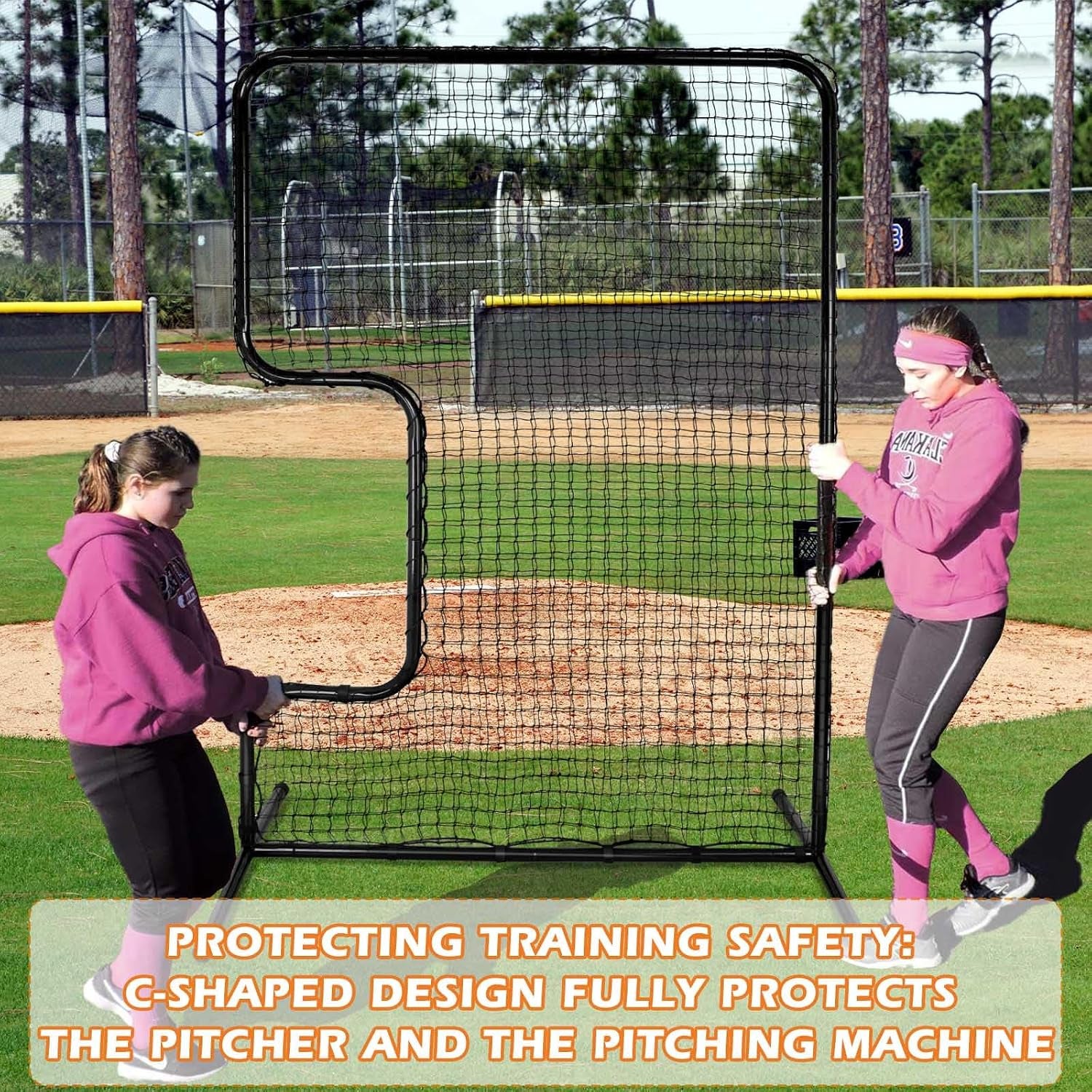 Heavy Duty Standard C Softball Pitching Screen, C Screen Baseball for Batting Cage, Portable Softball Baseballs Pitching Machine Protective Screen with 33” X 18” Cutout, Batting Practice Equipment