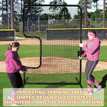 Heavy Duty Standard C Softball Pitching Screen, C Screen Baseball for Batting Cage, Portable Softball Baseballs Pitching Machine Protective Screen with 33” X 18” Cutout, Batting Practice Equipment