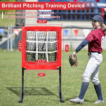 9 Hole Pitching Net, Baseball Pitching Net with Strike Zone, Solid Softball Pitching Net, Adjustable Heights Softball Baseball Training Equipment for Hitting and Pitching