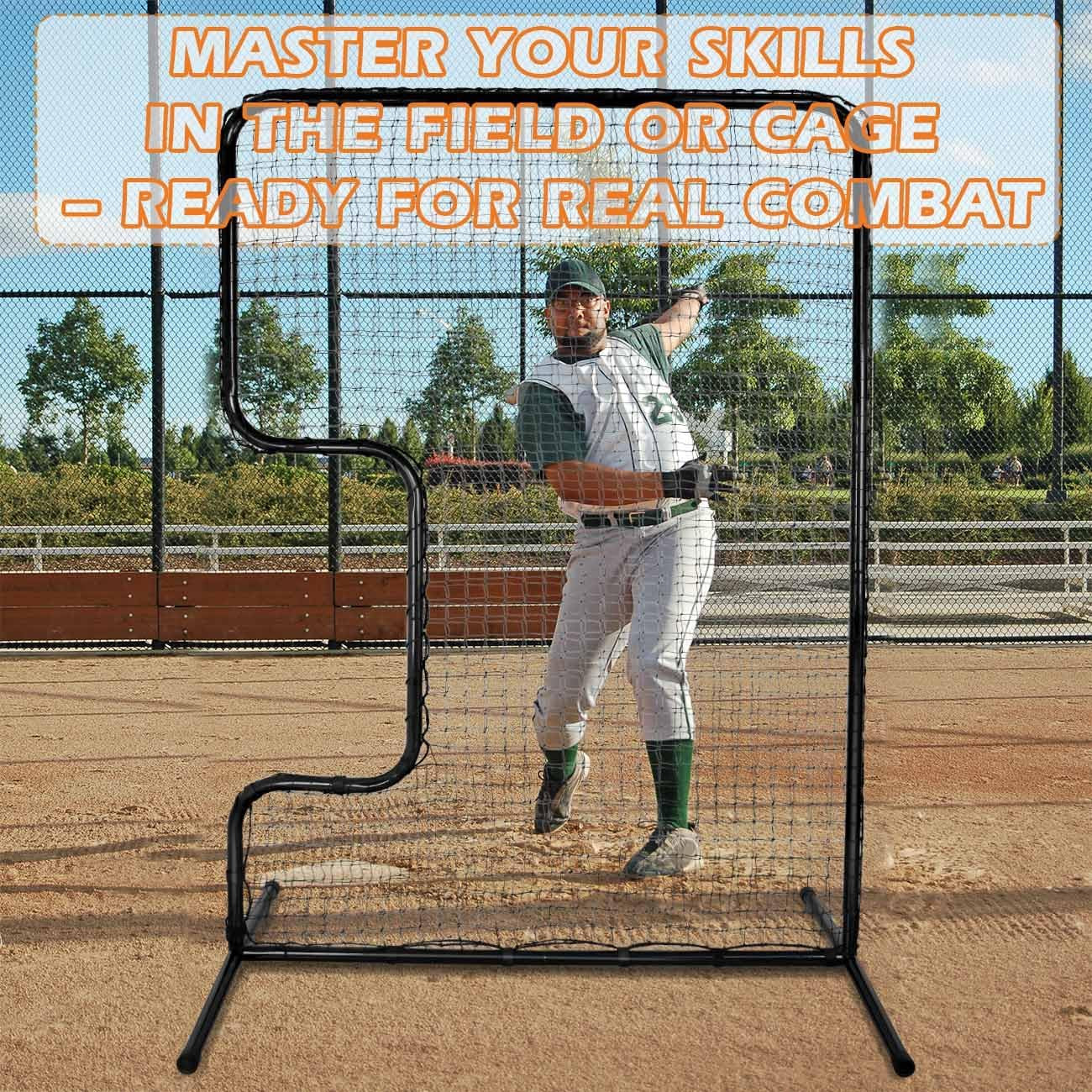Heavy Duty Standard C Softball Pitching Screen, C Screen Baseball for Batting Cage, Portable Softball Baseballs Pitching Machine Protective Screen with 33” X 18” Cutout, Batting Practice Equipment