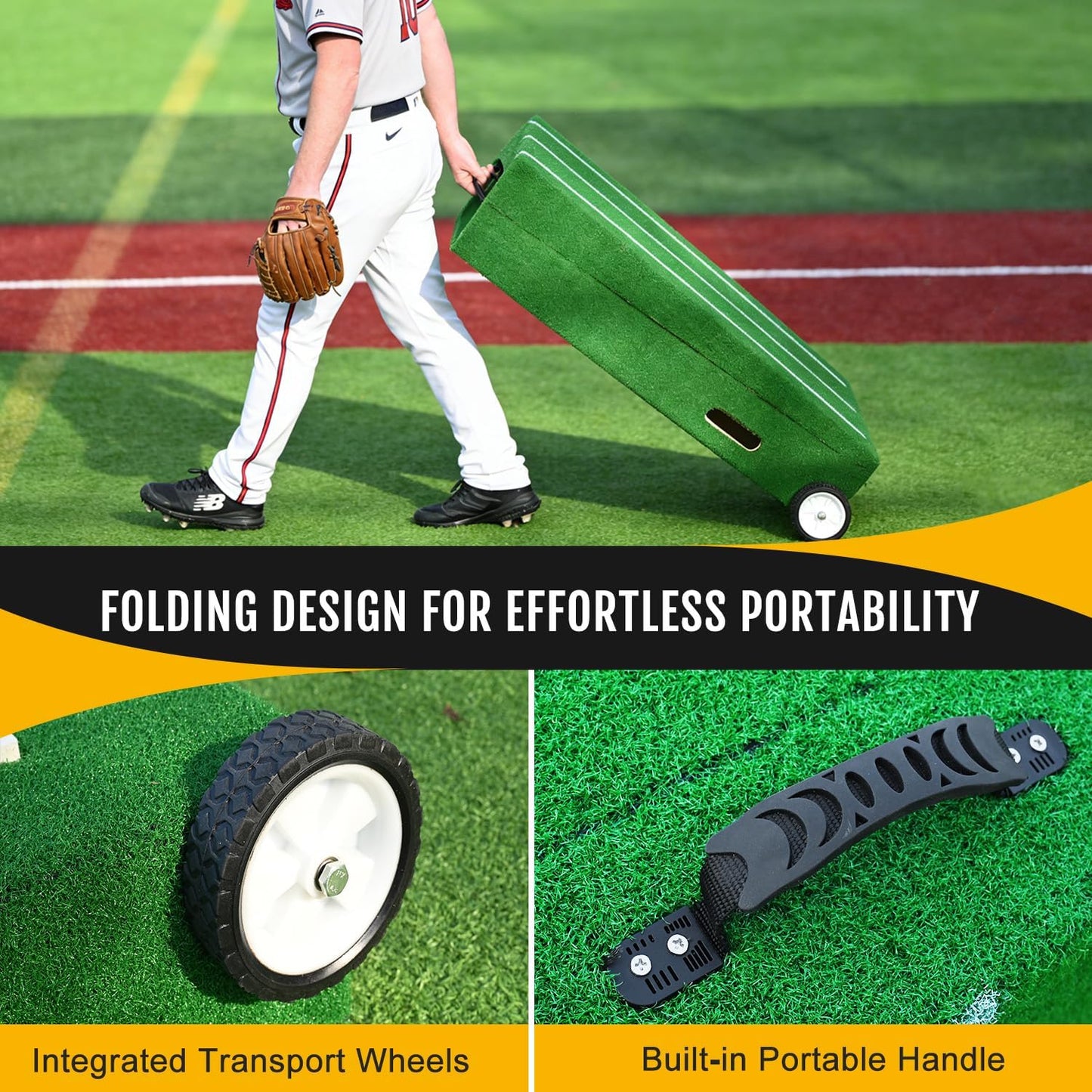 Baseball Pitching Mound with Stride Lines, Portable Pitchers Mound with Pitching Rubber and Anti-Fade Turf - 80 X 28 X 6 Inches