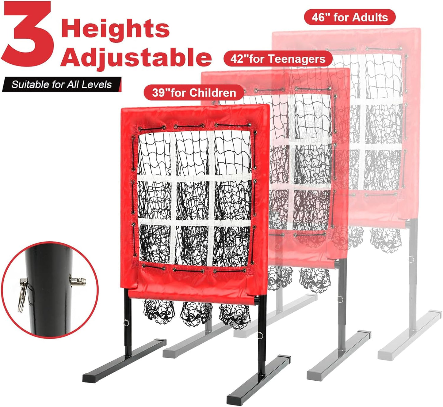 9 Hole Pitching Net, Baseball Pitching Net with Strike Zone, Solid Softball Pitching Net, Adjustable Heights Softball Baseball Training Equipment for Hitting and Pitching