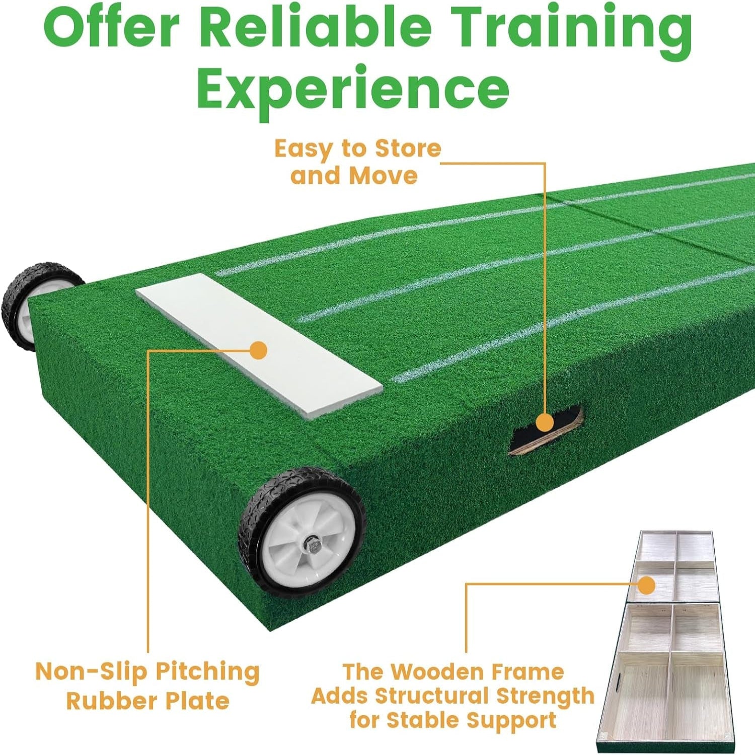 Portable Pitching Mound, Foldable Pitchers Mound 80 X 28 X 6 Inch, Pitching Mounds for Baseball with Non-Slip Rubber Plate & Carry Handle, for Outdoor Pitching Training Game Use