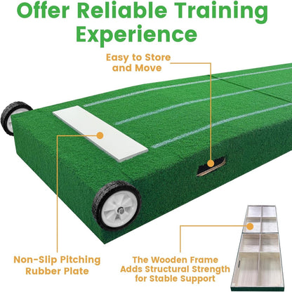 Portable Pitching Mound, Foldable Pitchers Mound 80 X 28 X 6 Inch, Pitching Mounds for Baseball with Non-Slip Rubber Plate & Carry Handle, for Outdoor Pitching Training Game Use