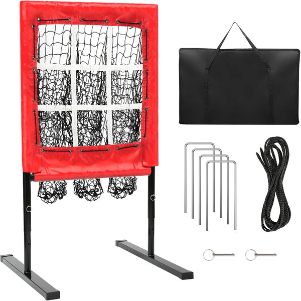 9 Hole Pitching Net, Baseball Pitching Net with Strike Zone, Solid Softball Pitching Net, Adjustable Heights Softball Baseball Training Equipment for Hitting and Pitching