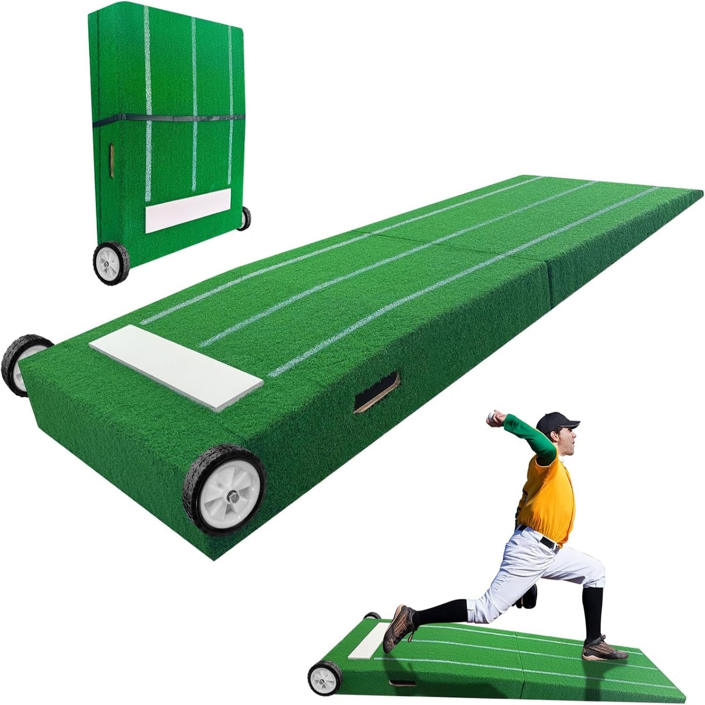 Portable Pitching Mound, Foldable Pitchers Mound 80 X 28 X 6 Inch, Pitching Mounds for Baseball with Non-Slip Rubber Plate & Carry Handle, for Outdoor Pitching Training Game Use