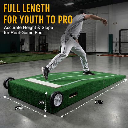 Baseball Pitching Mound with Stride Lines, Portable Pitchers Mound with Pitching Rubber and Anti-Fade Turf - 80 X 28 X 6 Inches