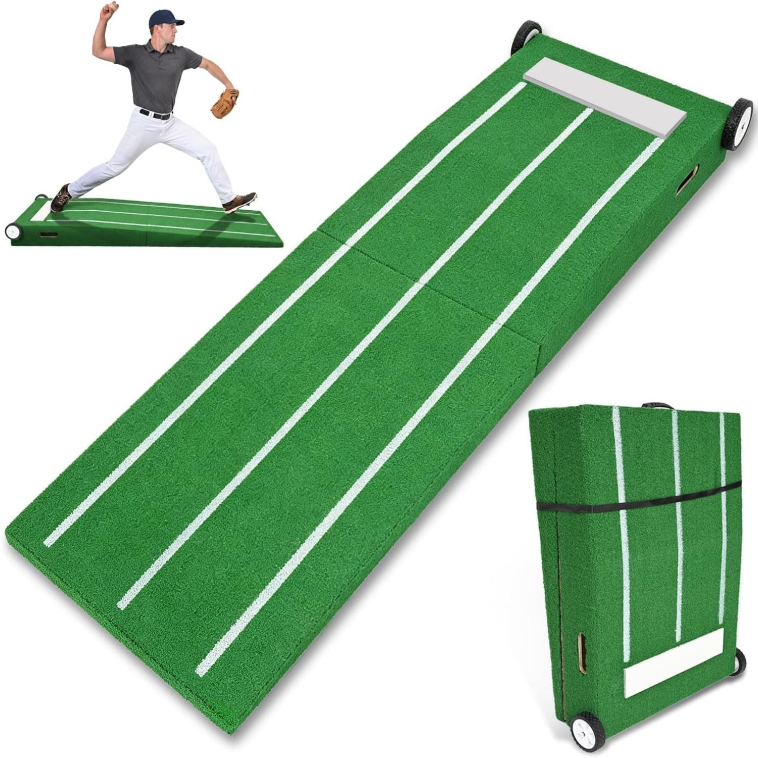 Baseball Pitching Mound with Stride Lines, Portable Pitchers Mound with Pitching Rubber and Anti-Fade Turf - 80 X 28 X 6 Inches