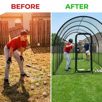 Baseball Batting Cages for Backyard 30Ft X 10Ft X 10Ft Baseball & Softball Cage Net with Zipper Door 4-Ply Reinforced Netting Portable Batting Cage for Backyard & Outdoor Lawn Training — Before & After