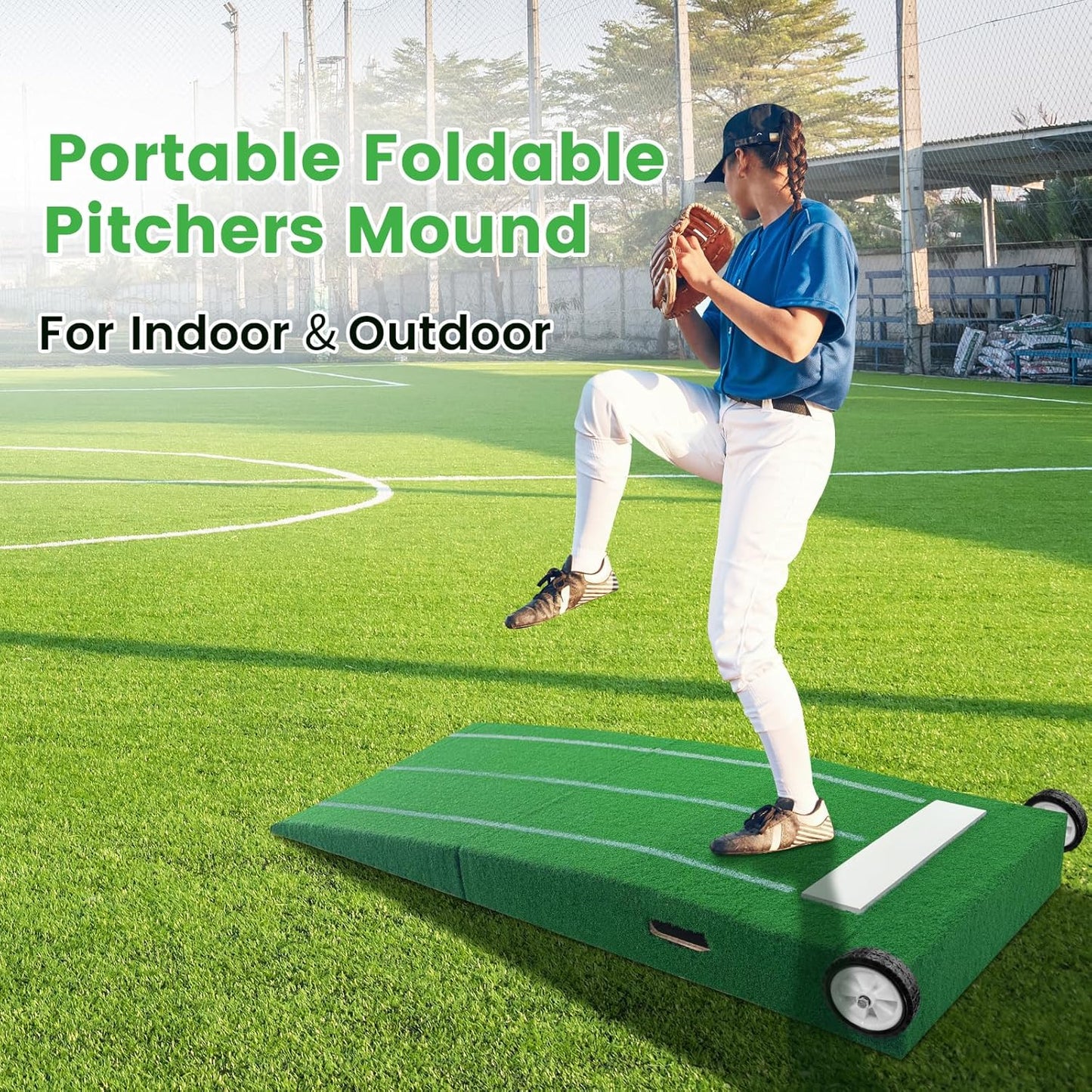 Portable Pitching Mound, Foldable Pitchers Mound 80 X 28 X 6 Inch, Pitching Mounds for Baseball with Non-Slip Rubber Plate & Carry Handle, for Outdoor Pitching Training Game Use