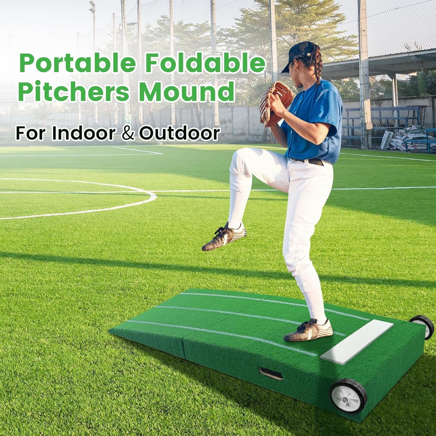 Portable Pitching Mound, Foldable Pitchers Mound 80 X 28 X 6 Inch, Pitching Mounds for Baseball with Non-Slip Rubber Plate & Carry Handle, for Outdoor Pitching Training Game Use