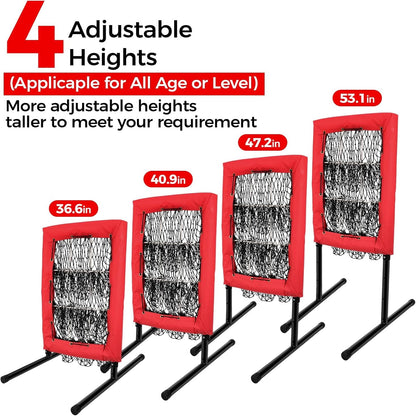 Heavy Duty 9 Hole Pitching Net with Strike Zone,9 Pocket Pitching Target Net of 4 Adjustable Heights (36-53In),Softball Pitching Net Fix by 8Xspikes and 2Xsandbags, Pitching Target Net for All Age