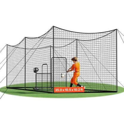 Baseball Batting Cage, 35.0 X 10.5 X 10.2 FT Freestanding Portable Batting Cage, Hitting Cages with 45-Ply Knotted HDPE & Long Positioning Ropes, Battings Cages Netting for Indoor Outdoor