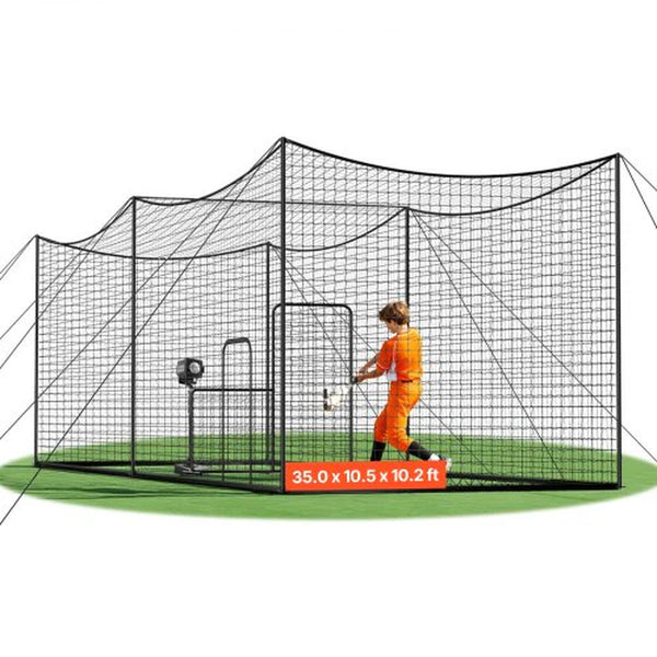 Baseball Batting Cage, 35.0 X 10.5 X 10.2 FT Freestanding Portable Batting Cage, Hitting Cages with 45-Ply Knotted HDPE & Long Positioning Ropes, Battings Cages Netting for Indoor Outdoor