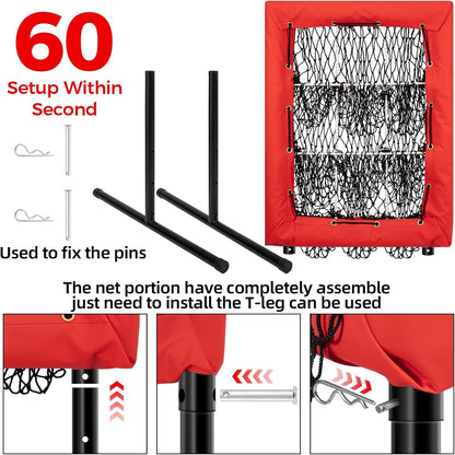 Heavy Duty 9 Hole Pitching Net with Strike Zone,9 Pocket Pitching Target Net of 4 Adjustable Heights (36-53In),Softball Pitching Net Fix by 8Xspikes and 2Xsandbags, Pitching Target Net for All Age