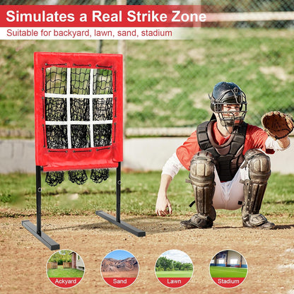 9 Hole Pitching Net, Baseball Pitching Net with Strike Zone, Solid Softball Pitching Net, Adjustable Heights Softball Baseball Training Equipment for Hitting and Pitching
