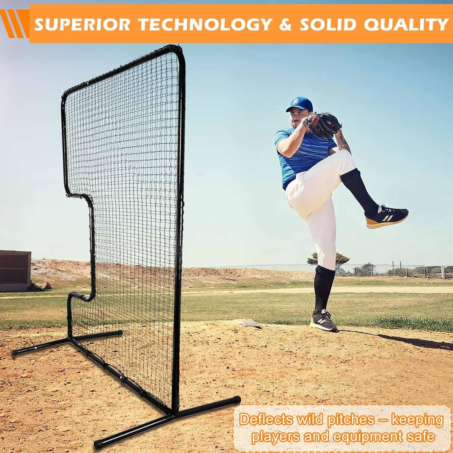 Heavy Duty Standard C Softball Pitching Screen, C Screen Baseball for Batting Cage, Portable Softball Baseballs Pitching Machine Protective Screen with 33” X 18” Cutout, Batting Practice Equipment