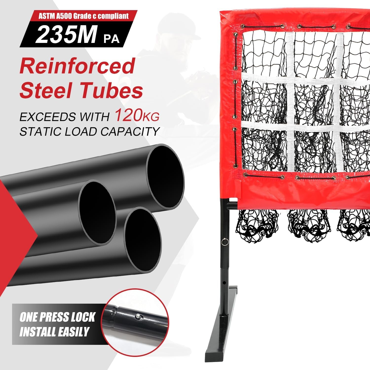 9 Hole Pitching Net, Baseball Pitching Net with Strike Zone, Solid Softball Pitching Net, Adjustable Heights Softball Baseball Training Equipment for Hitting and Pitching