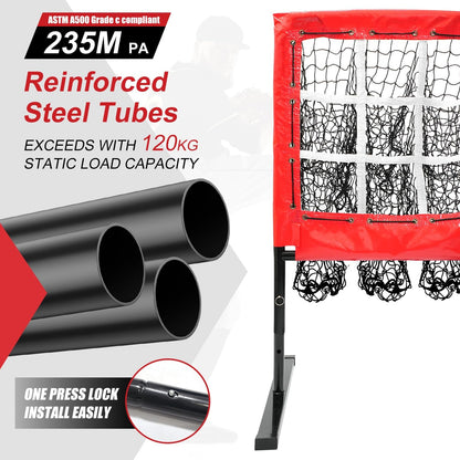 9 Hole Pitching Net, Baseball Pitching Net with Strike Zone, Solid Softball Pitching Net, Adjustable Heights Softball Baseball Training Equipment for Hitting and Pitching