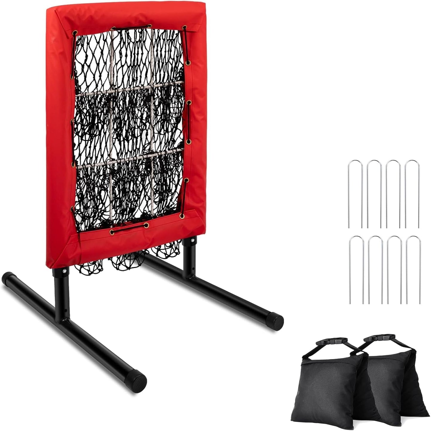 Heavy Duty 9 Hole Pitching Net with Strike Zone,9 Pocket Pitching Target Net of 4 Adjustable Heights (36-53In),Softball Pitching Net Fix by 8Xspikes and 2Xsandbags, Pitching Target Net for All Age