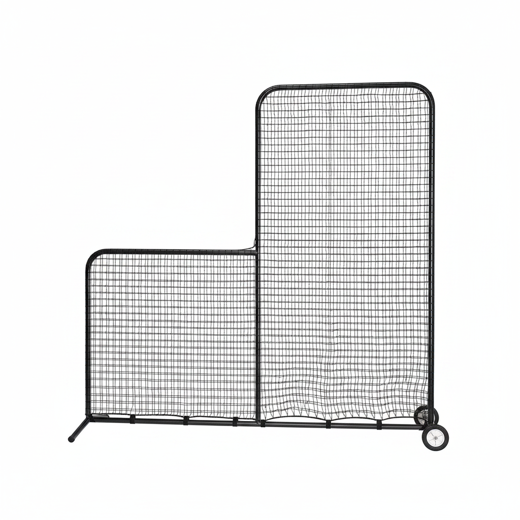 6X6Ft/7X7Ft Baseball L Screen with Wheels for Batting Cage, Pitcher Protector Net for Pitchers Protection, Includes Portable Carry Bag, 4 Ground Stakes