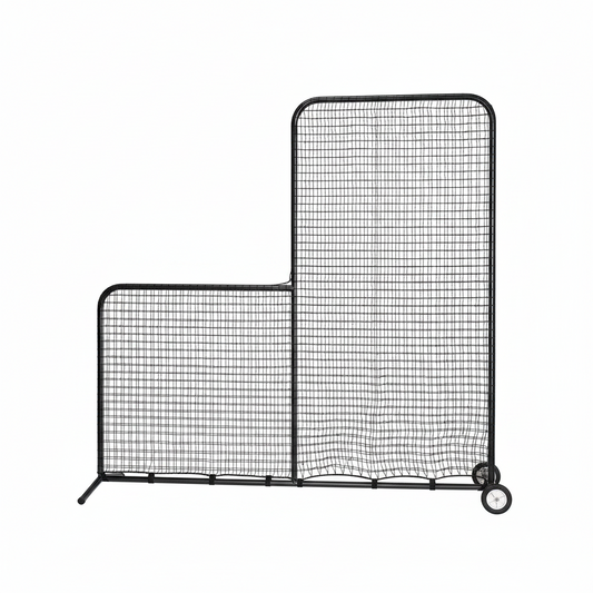 6X6Ft/7X7Ft Baseball L Screen with Wheels for Batting Cage, Pitcher Protector Net for Pitchers Protection, Includes Portable Carry Bag, 4 Ground Stakes