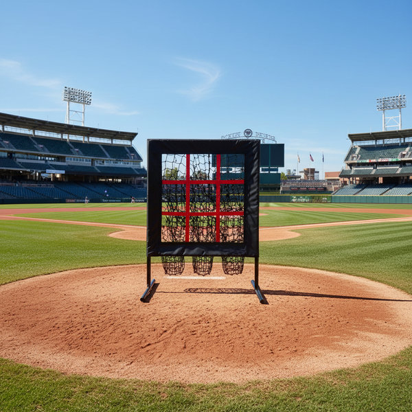 9 Hole Pitching Net with Strike Zone, Baseball Softball Pitching Target, Portable Adjustable Height Pitcher Training Equipment, More Stable Base Design
